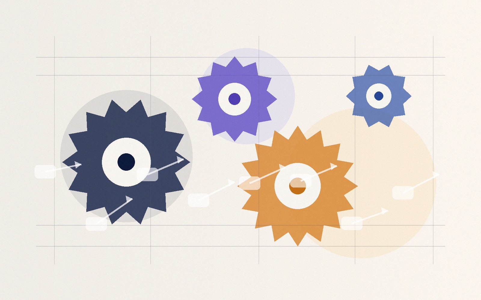 Ilustración abstracta de engranajes, programas y procesos coordinados